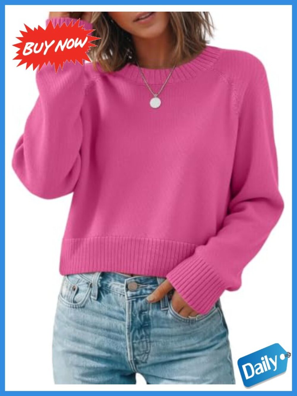 Zeagoo Cropped Crewneck Sweater Womens Long Sleeve Soft Knit Pullover